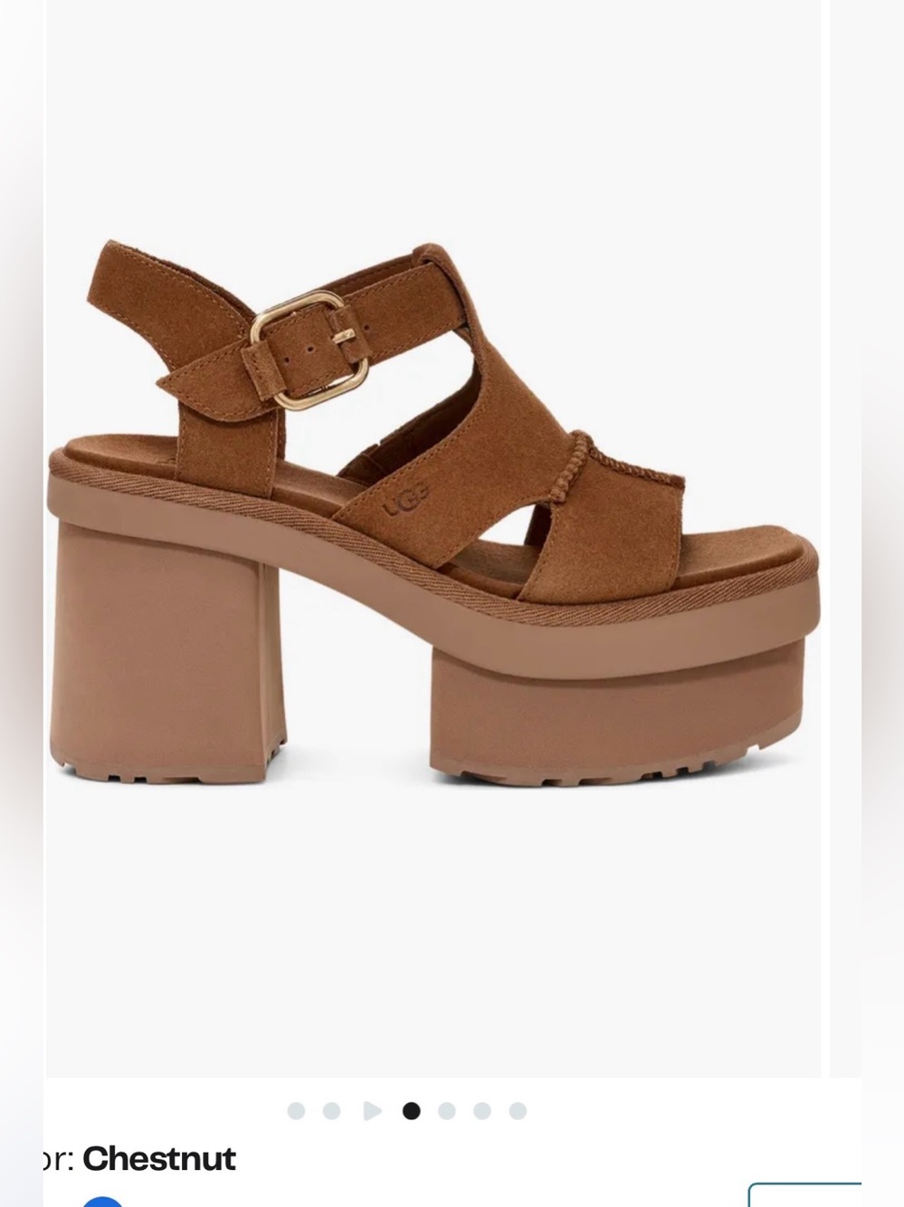 UGG Women's New Heights Platform T-Strap Suede Chestnut Sandals 9
